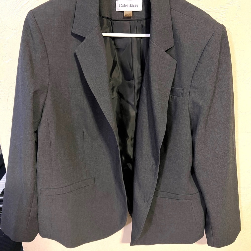 Calvin Klein Women Plus 18W Blazer Charcoal Gray Open Front Career Office Jacket